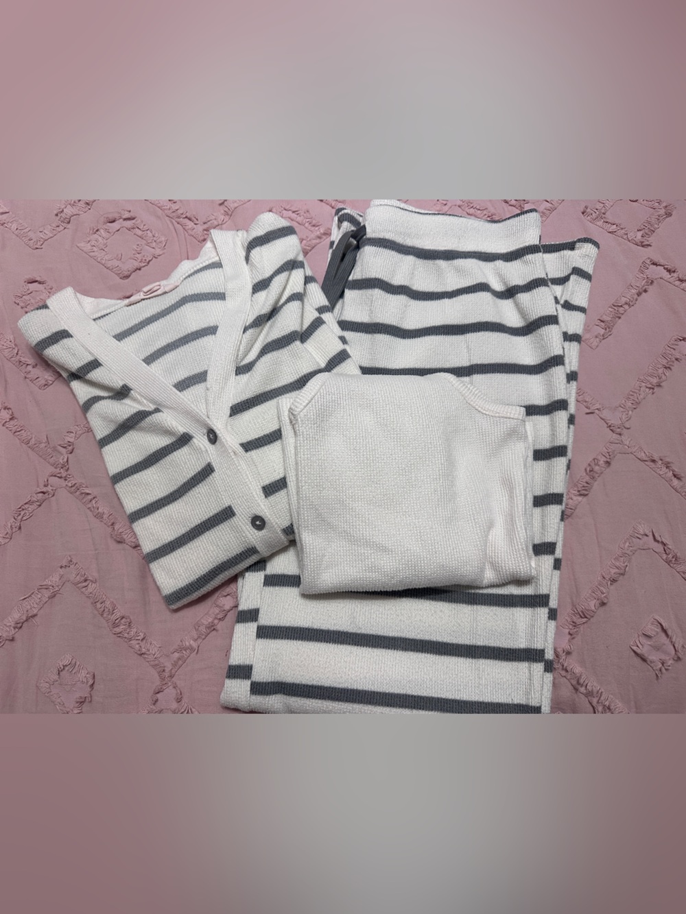 Striped Knit Pajama Set - Ivory & Gray